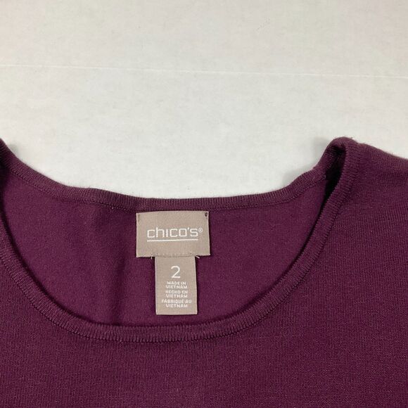 Chicos Layered 3/4 Sleeve Sweater Plum Soft Knit Stretch Casual Pullover 2/L NEW - Picture 5 of 12